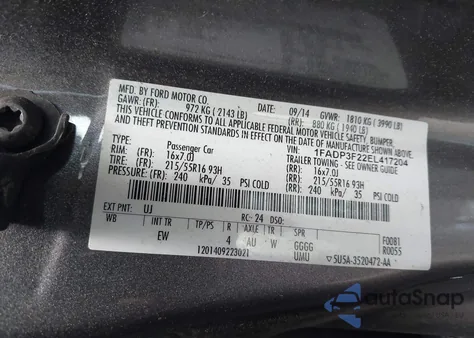 2014 Ford Focus Se from USA, damaged, VIN 1FADP3F22EL417204